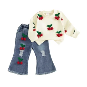 Cherry Embellished Long Sleeve and Pants Set