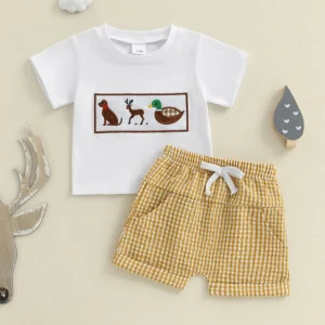 Boys Summer Animal Embroidery Outfit Set