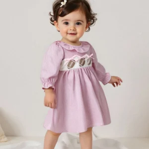 Girls Plaid Embroidery Long Sleeve Dress