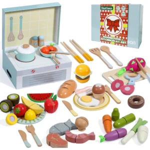 78 Pcs Wooden Play Food and Play Kitchen Accessories Set