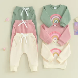 Girls Rainbow Print Sweatshirt + Pants Clothes