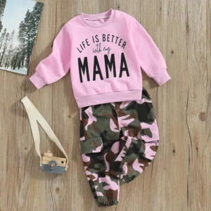 Girl Long Sleeve with Camo Print Pants