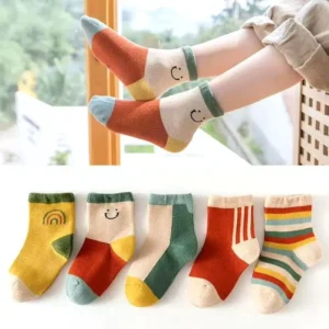 5Pairs Cute Stripe Cartoon Kids Socks